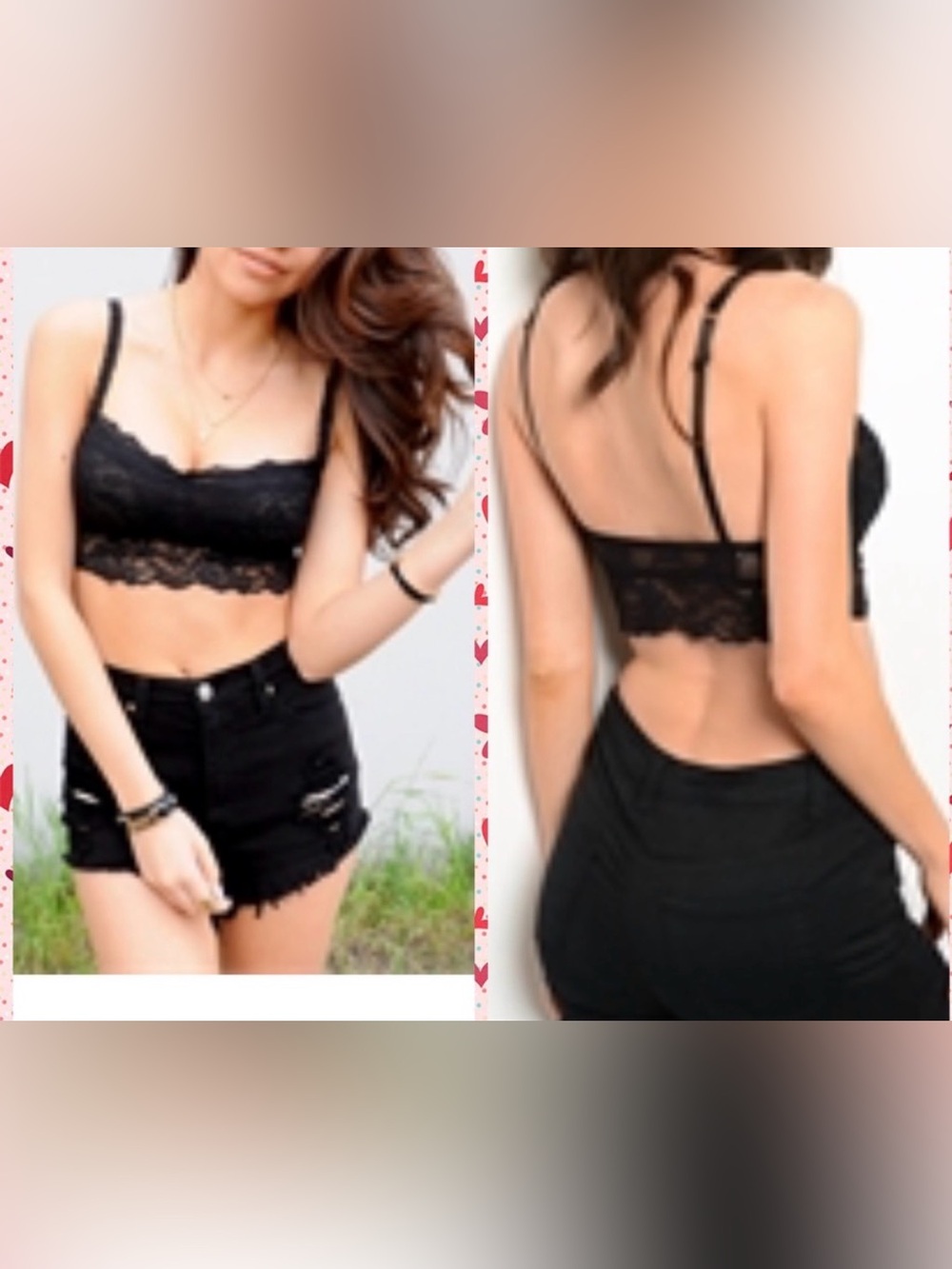 Black Floral Lace Bralette Crop Top | Soft Stretch Lace Cami Everyday Intimates - Picture 4 of 6